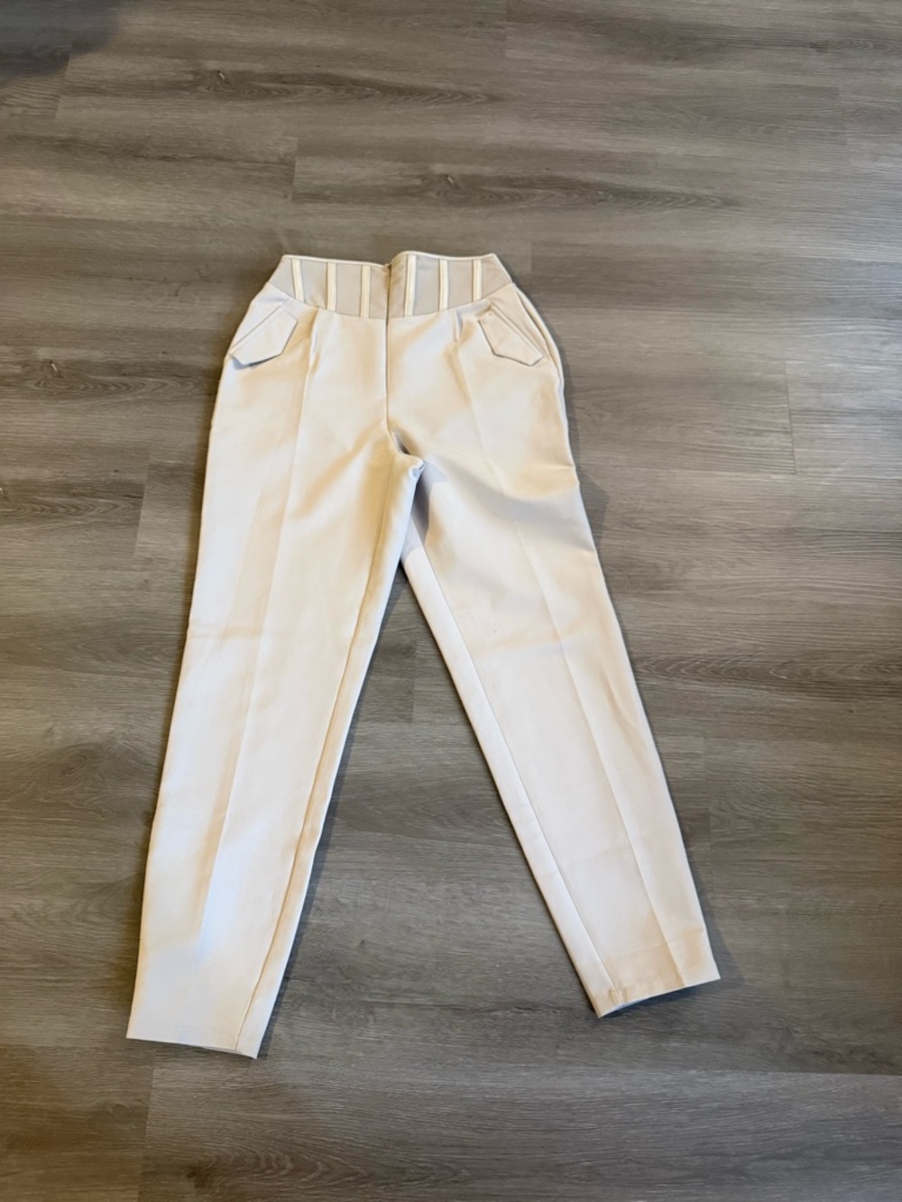 Maniere De Voir Cream High-Waist Tapered Trousers